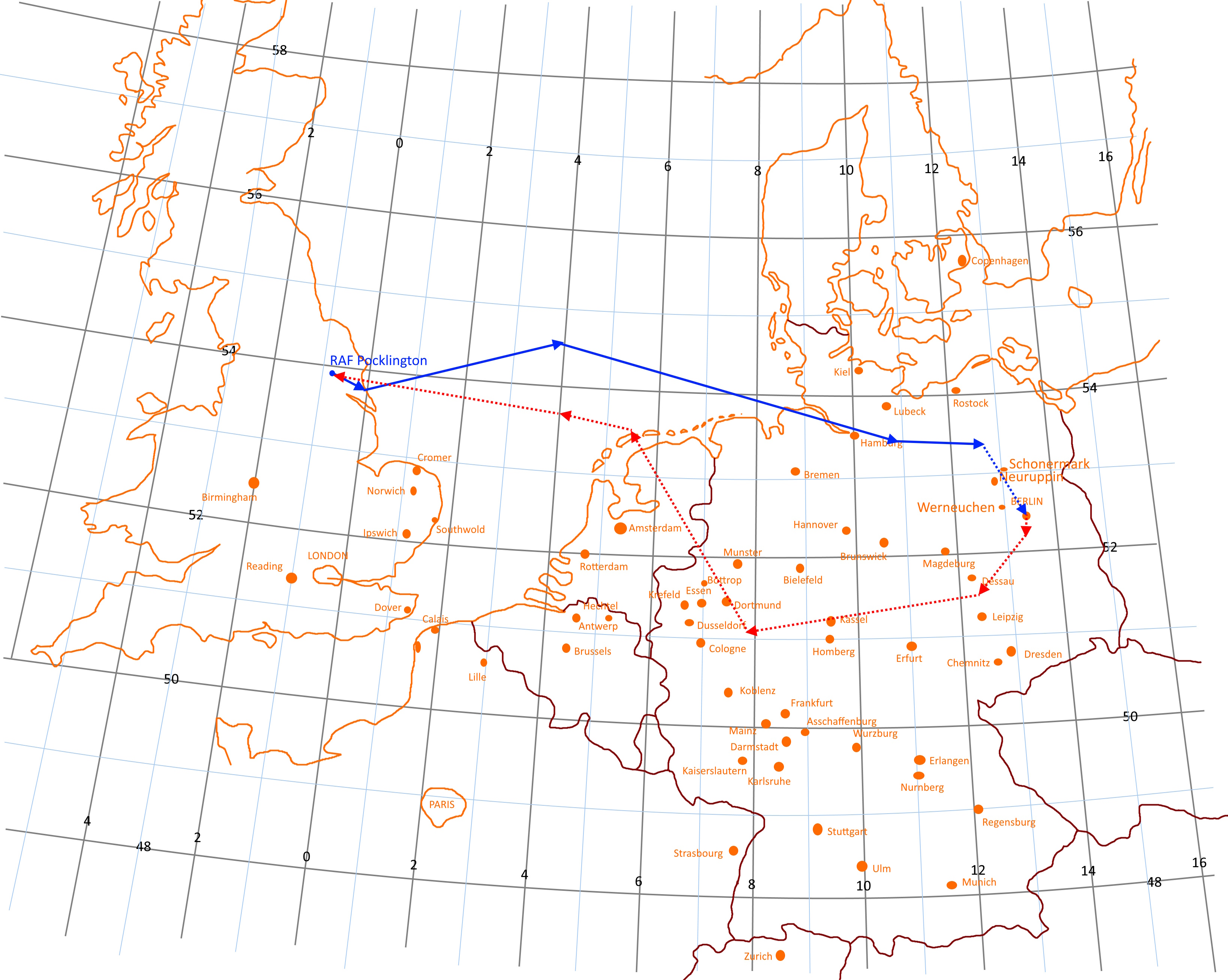 Route of aircraft on 20 Jan 1944